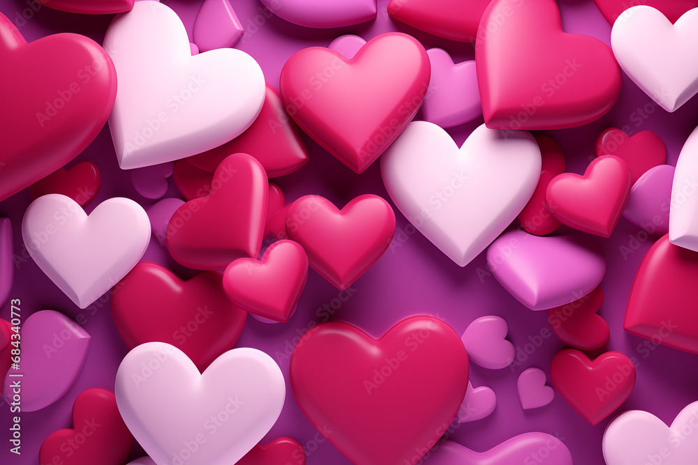 3D Valentine's Day background with hearts. 