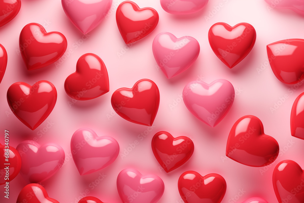 3D Valentine's Day background with hearts. 