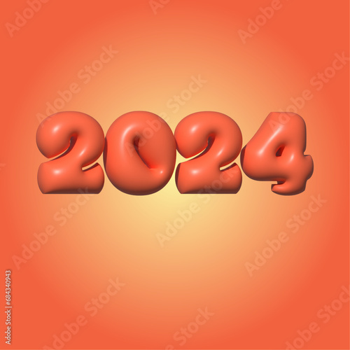 new year 2024 3d Balloon effect.