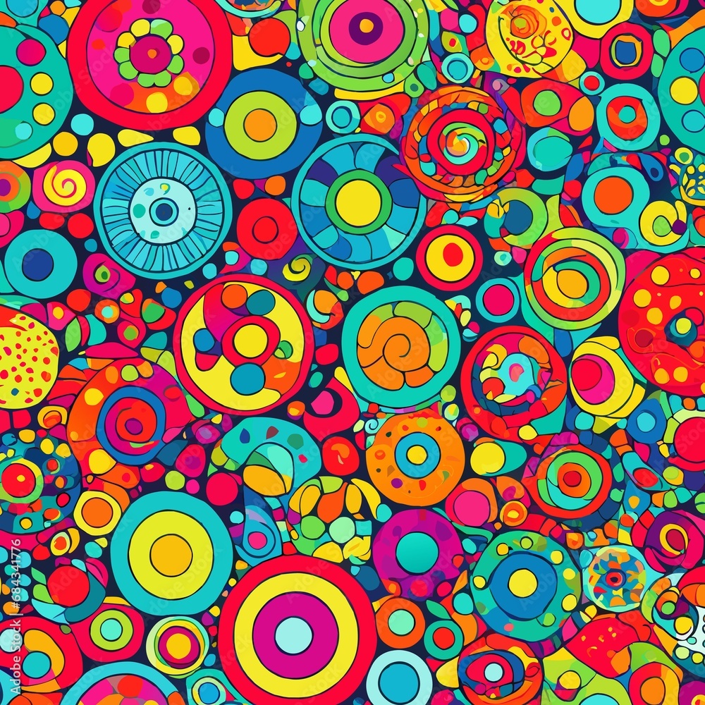 AI generated illustration of a colorful abstract background with circular shapes in various sizes