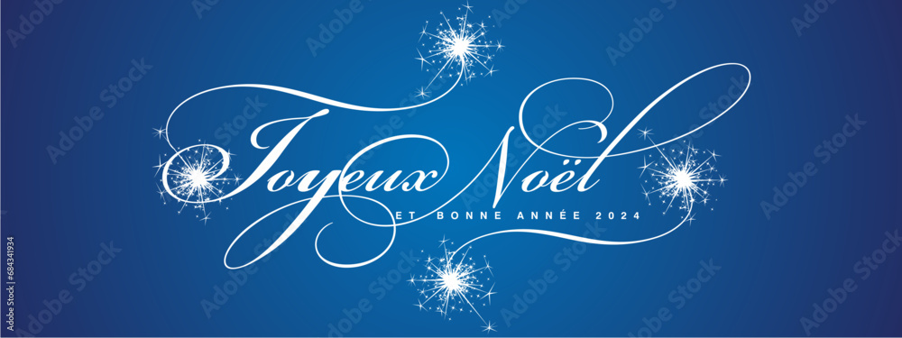 Merry Christmas and Happy New Year French language beautiful white