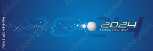 Happy New Year 2024 the year of the sports games. Cyberspace network movement of a sports ball line design blue abstract background
