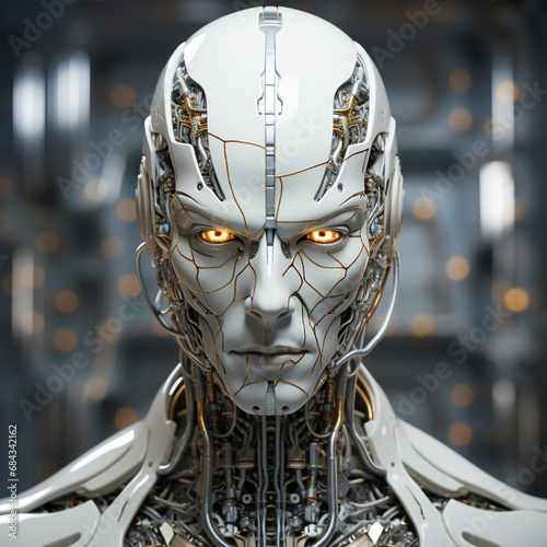  Futuristic android, synthetic cyborg, neutral background. AI Generative photo