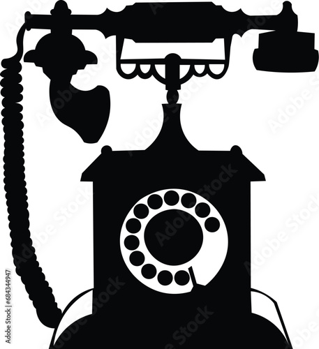 Cartoon Black and White Isolated Illustration Vector Of A Vintage Retro Phone Set with Number Dial