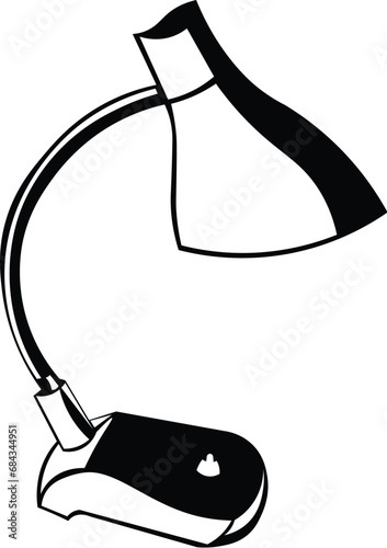 Cartoon Black and White Isolated Illustration Vector Of A Desk Lamp with Shade
