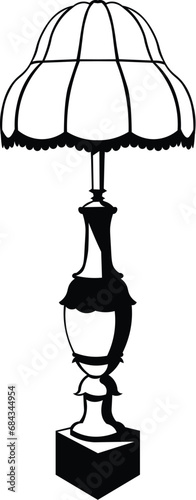 Cartoon Black and White Isolated Illustration Vector Of A Desk Lamp with Shade