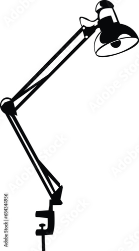 Cartoon Black and White Isolated Illustration Vector Of A Desk Lamp with Shade