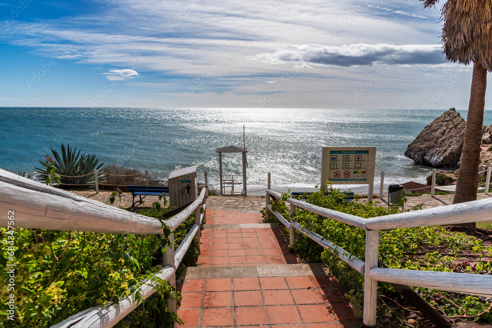 Stairs going down to Carabeo beach in the municipality of Nerja, Malaga.