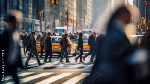 Commuters on the street in city