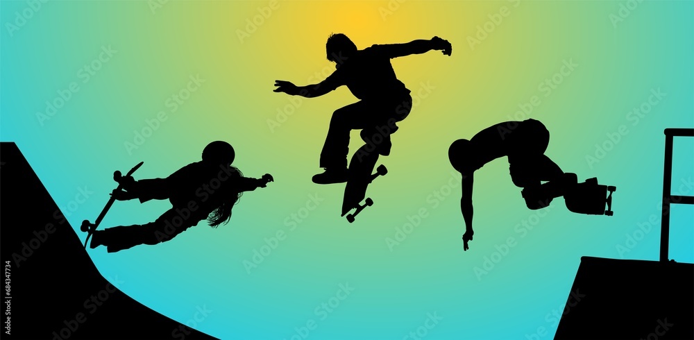 silueta, vector, gente, deporte, brincar, skate silueta, vector, gente, deporte, brincar, skate