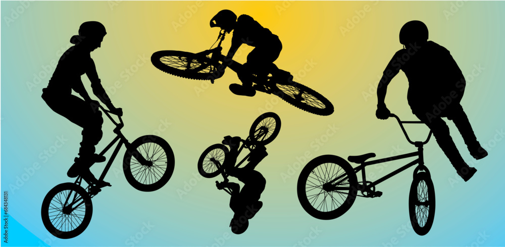 Obraz premium bici, silueta, deporte, ciclismo, ciclista, vector