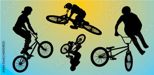 bici, silueta, deporte, ciclismo, ciclista, vector
