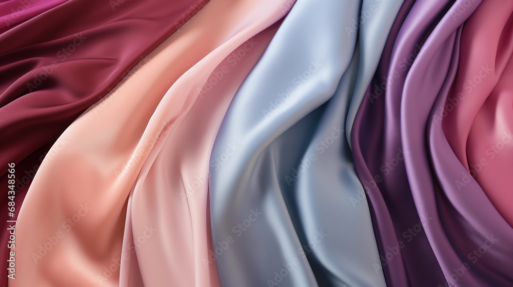 silk fabrics, color shades of blue, purple, and pink silk fabrics, color shades of blue, purple, and pink