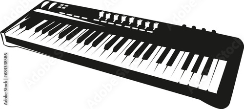 Cartoon Black and White Isolated Illustration Vector Of A Keyboard Music Instrument photo
