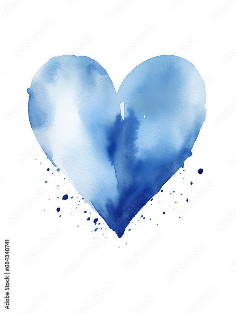 Blue watercolor heart isolated on white background