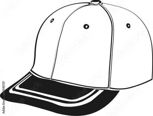 Cartoon Black and White Isolated Illustration Vector Of A Baseball Cap Hat