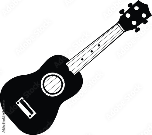 Cartoon Black and White Isolated Illustration Vector Of An Acoustic Guitar