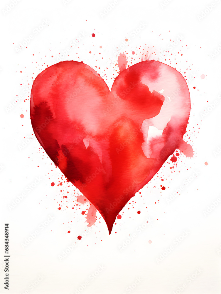 Red watercolor heart isolated on white background