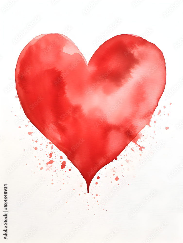 Red watercolor heart isolated on white background