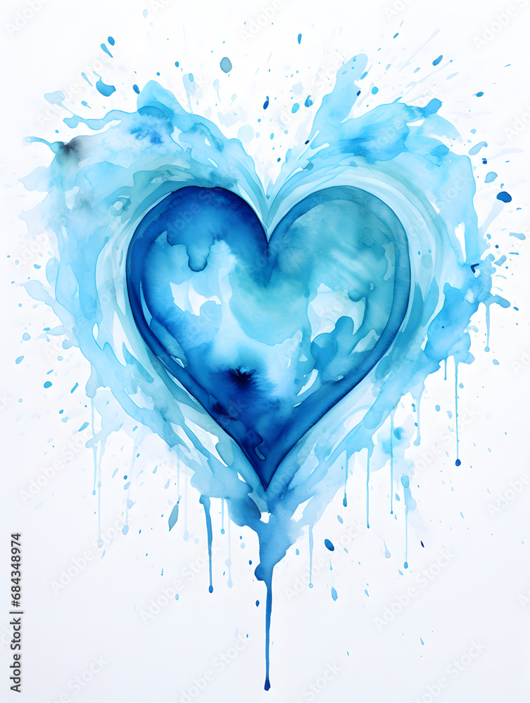 Blue watercolor heart isolated on white background