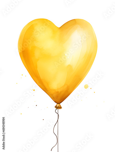 Yellow watercolor heart isolated on white background