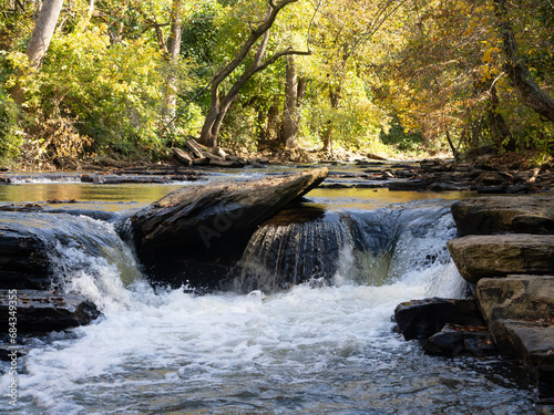 Surface Level View of a Small Waterfall on Big Creek in Chattahoochee River National Recreation Area in Autumn
