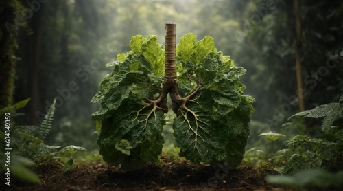 Green lungs are made out of leaves and plants. A plant forms a lung. Clean air concept. Air pollution concept. Generative AI.