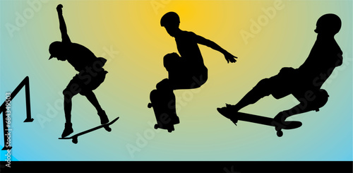 silueta, vector, gente, deporte, brincar, skate