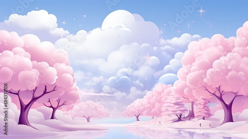 cute abstract background  nature theme  wallpaper  children drawing style  