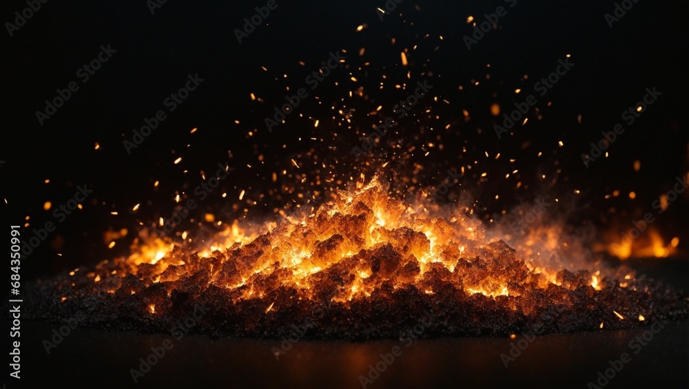 Glowing fire particles on a black background