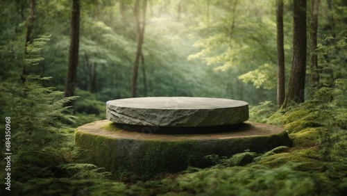 a podium in the forest for product demonstration