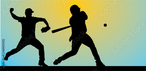 silueta, deporte, vector, ilustración, beisbol