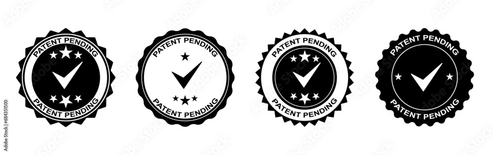 Patent pending icon set. Black and White rounded vector stamp of patent ...