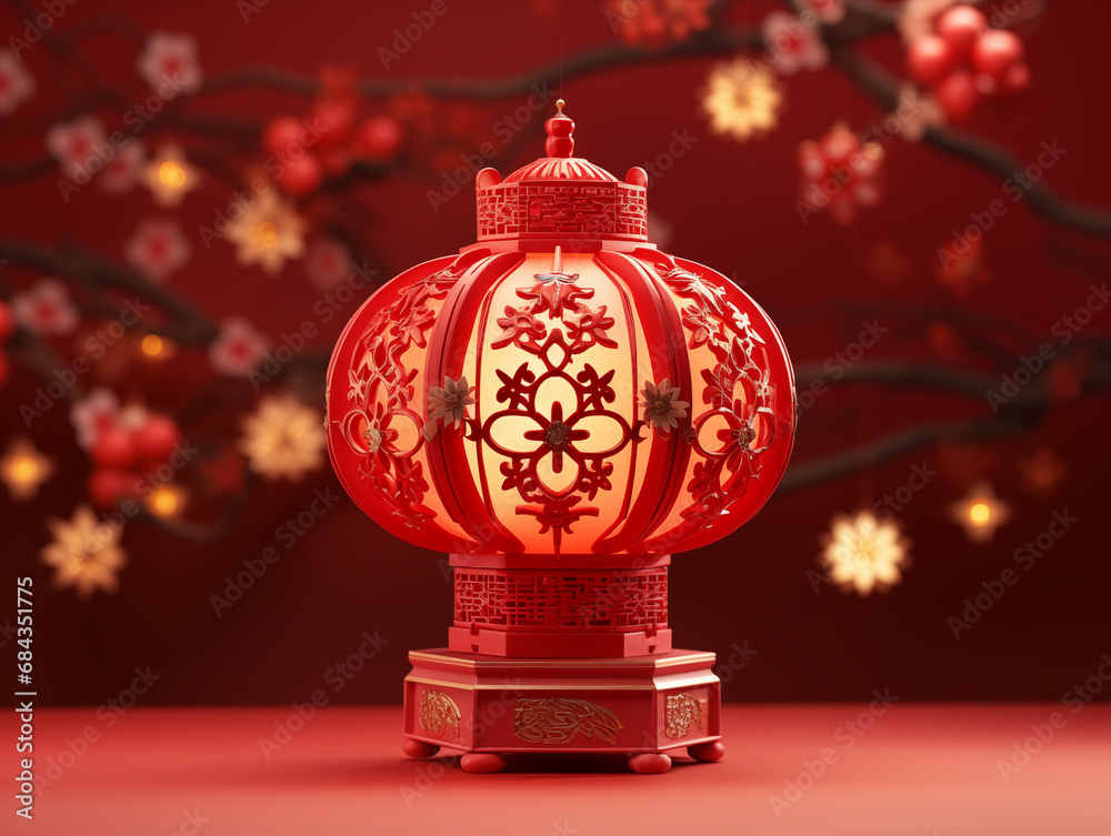 Chinese Lantern in traditional style in Lunar New Year 3D Style hyperrealism
