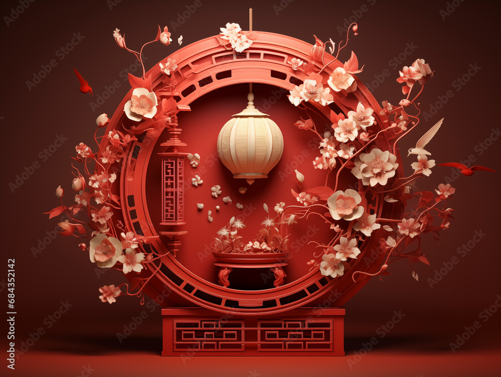 Fototapeta premium Chinese Lantern in traditional style in Lunar New Year 3D Style hyperrealism