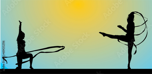 silueta, deporte, ilustración, vector, baile, mujer, acrobacia, liston