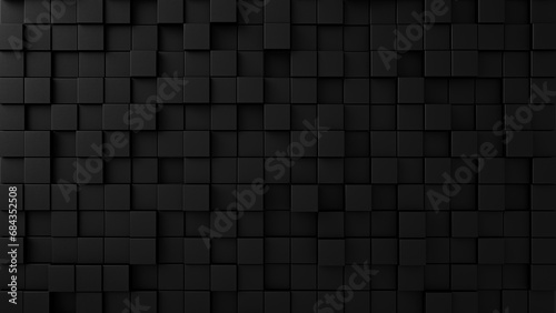 Black abstract background with cubic and block shapes pattern, black empty space with block forms wall, dark black place for design and backgrounds, 3d seamless black block pattern structure