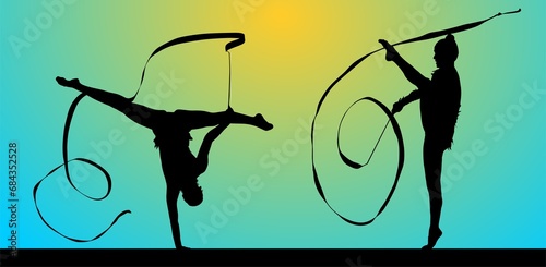 Foto silueta, deporte, ilustración, vector, baile, mujer, acrobacia, liston