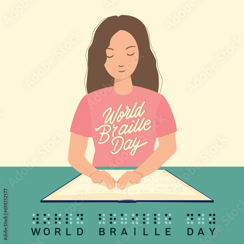 World Braille Day lettering inscription. Handwriting text banner for World Braille Day. Hand drawn vector art.