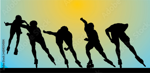 silueta, evolución, deporte, gente, vector, patinaje