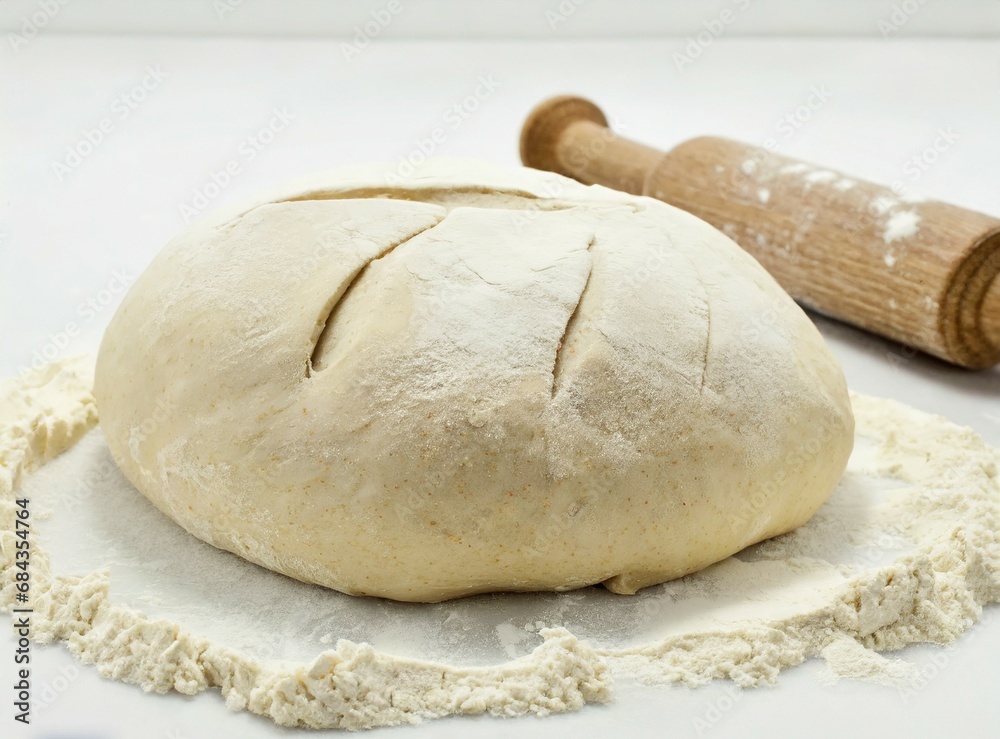 Kneading Bread, Isolated bun and rolling pin Kneading Bread, Isolated bun and rolling pin