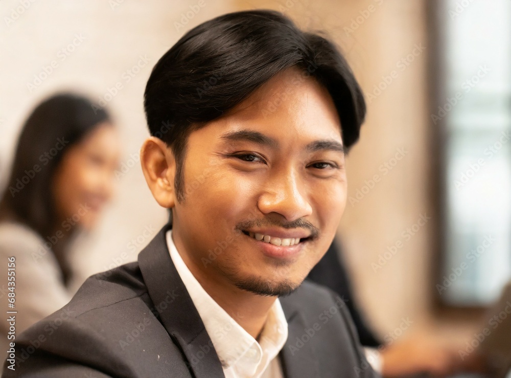 Asian elegant businessman work at the office, face closeup, confident smile expression Asian elegant businessman work at the office, face closeup, confident smile expression