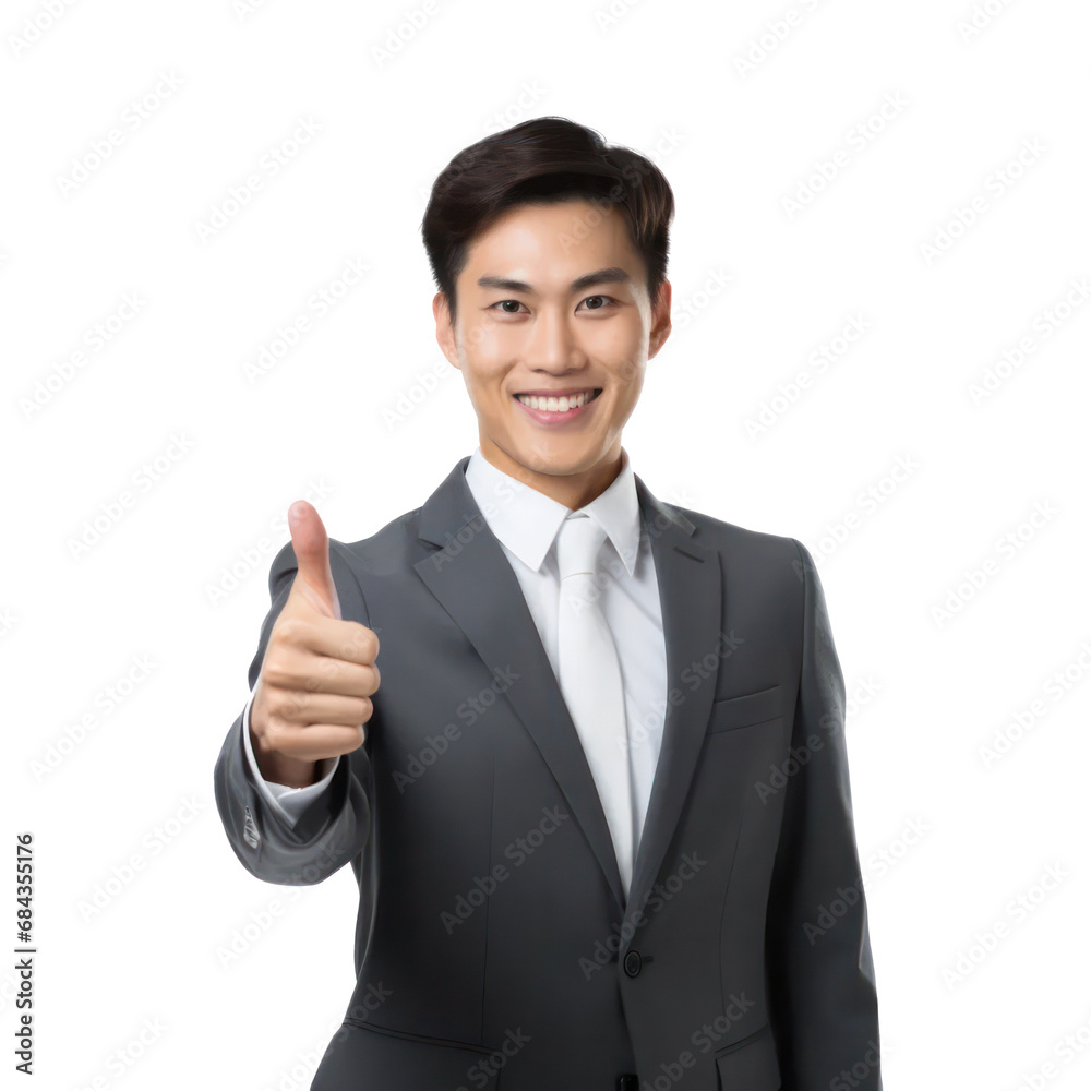 an Asian businessman giving a thumbs up, isolated on a transparent background, PNG banner , Post-processed generative AI an Asian businessman giving a thumbs up, isolated on a transparent background, PNG banner , Post-processed generative AI