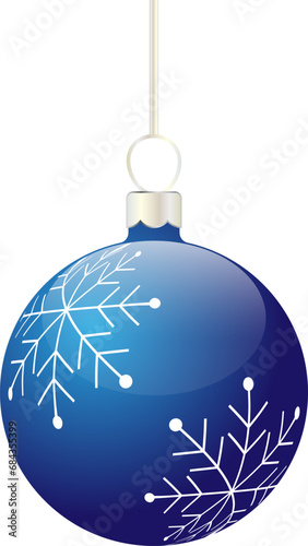 Flat vector art illustration of blue christmas ball with snowflakes ornament isolated on transparent background for your project