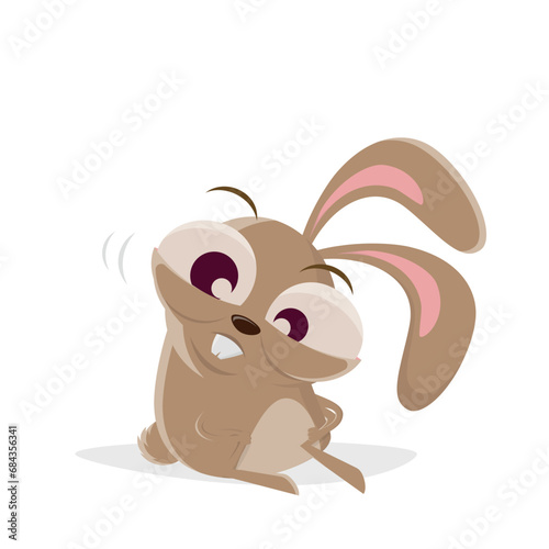 funny cartoon illustration of a traumatized rabbit