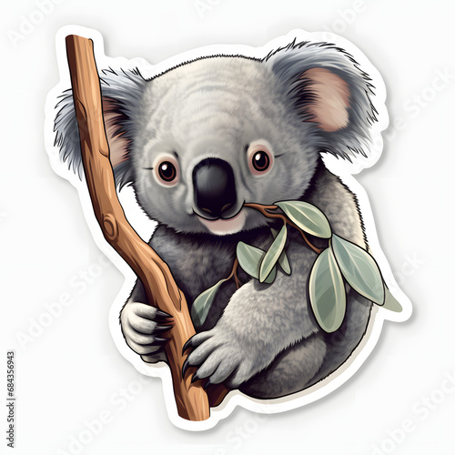Sticker of a koala clinging to a eucaliptus