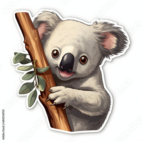 Sticker of a koala clinging to a eucaliptus