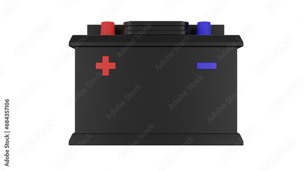 Black car battery or accumulator isolated on transparent and white background. Car concept. 3D render Black car battery or accumulator isolated on transparent and white background. Car concept. 3D render