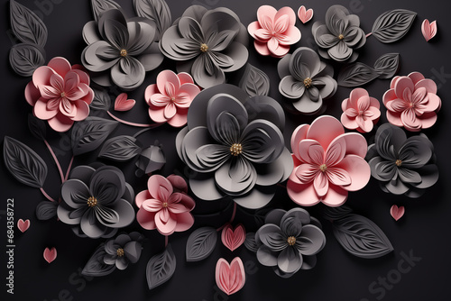 Wallpaper Mural Valentine's Day themed background with black and pink flowers. Torontodigital.ca