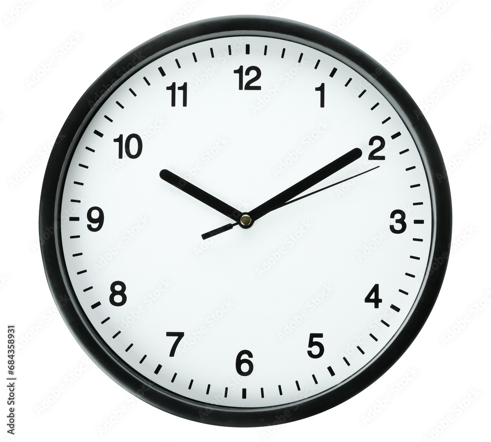 Wall clock on white background. Circle clock white back drop. Wall clock on white background. Circle clock white back drop.